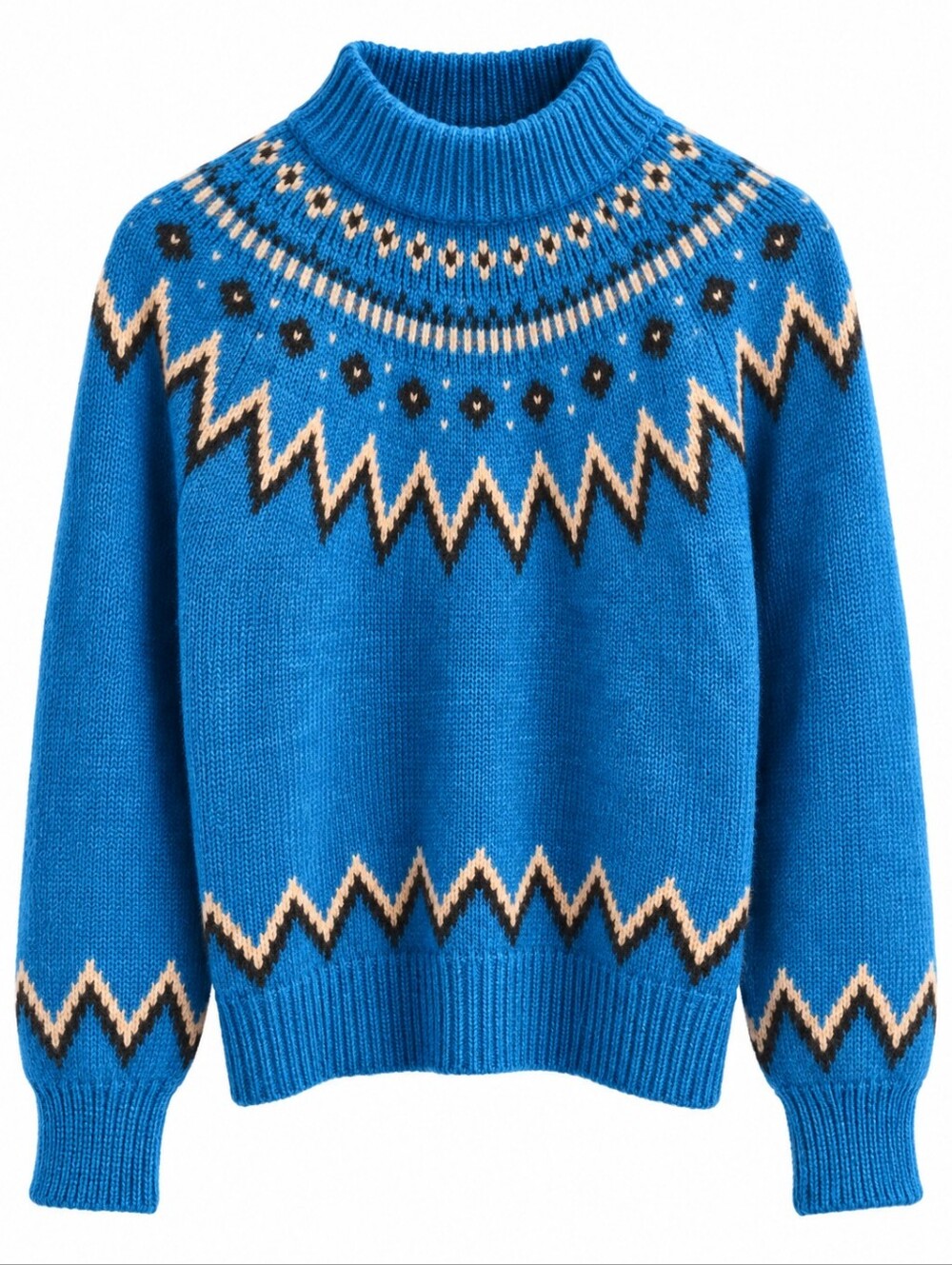 Who What Wear Cerulean Fair Isle Mock Neck Sweater Cotton Blend, S, Ski, Scandi